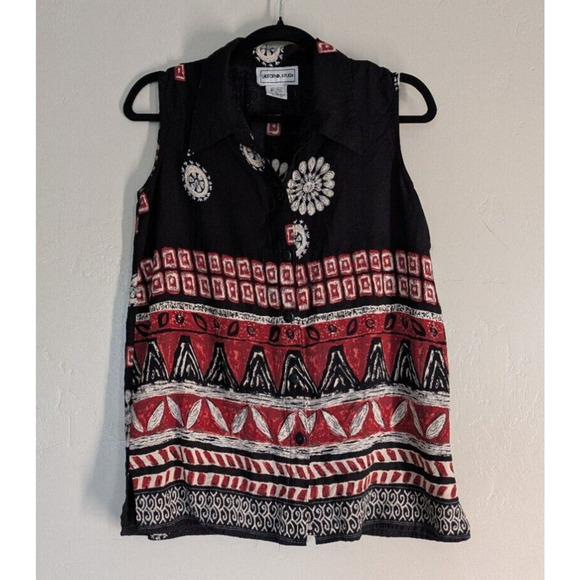 California Krush Blouse Womens Large Rayon Sleeveless Button Down Bohemian Flowy - Picture 3 of 8